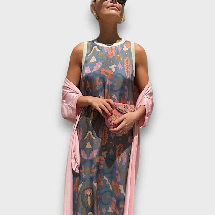 Vestido Longo com Estampa Floral & Cardigan Leve