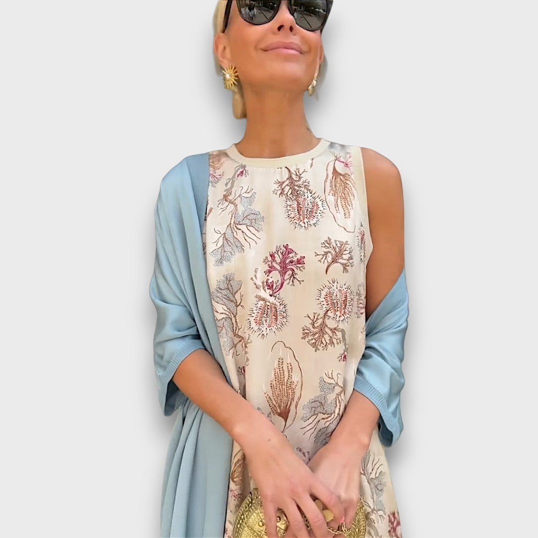 Vestido Longo com Estampa Floral & Cardigan Leve