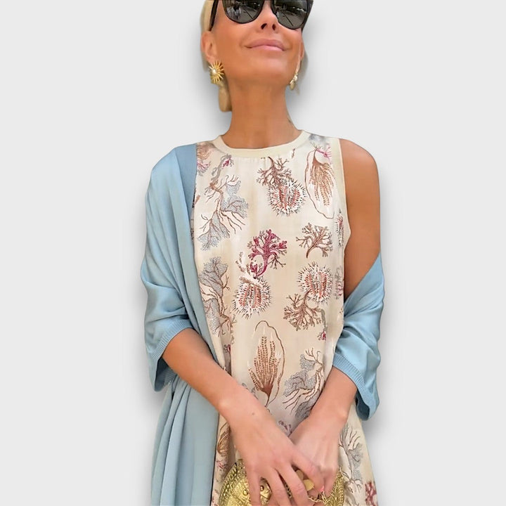Vestido Longo com Estampa Floral & Cardigan Leve