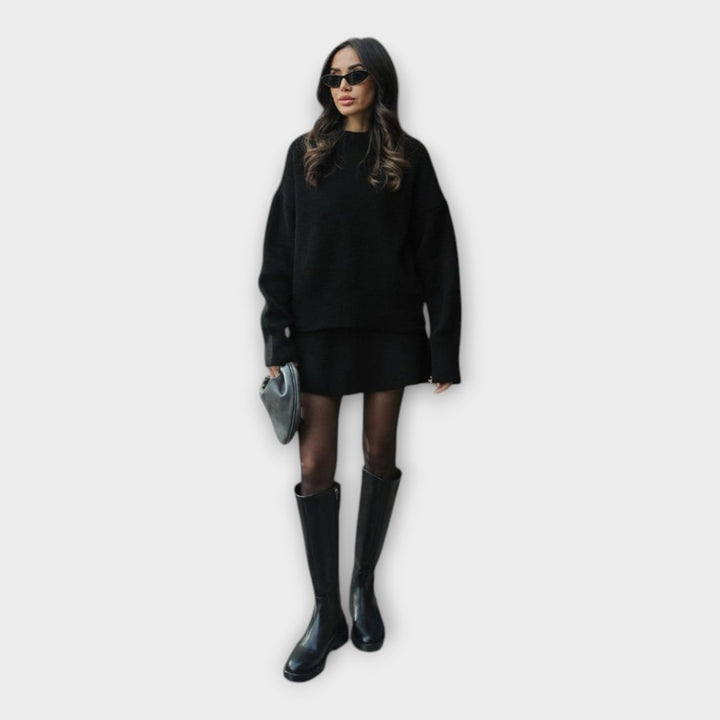 Conjunto de Blusa de Malha e Saia com Linha Moderna