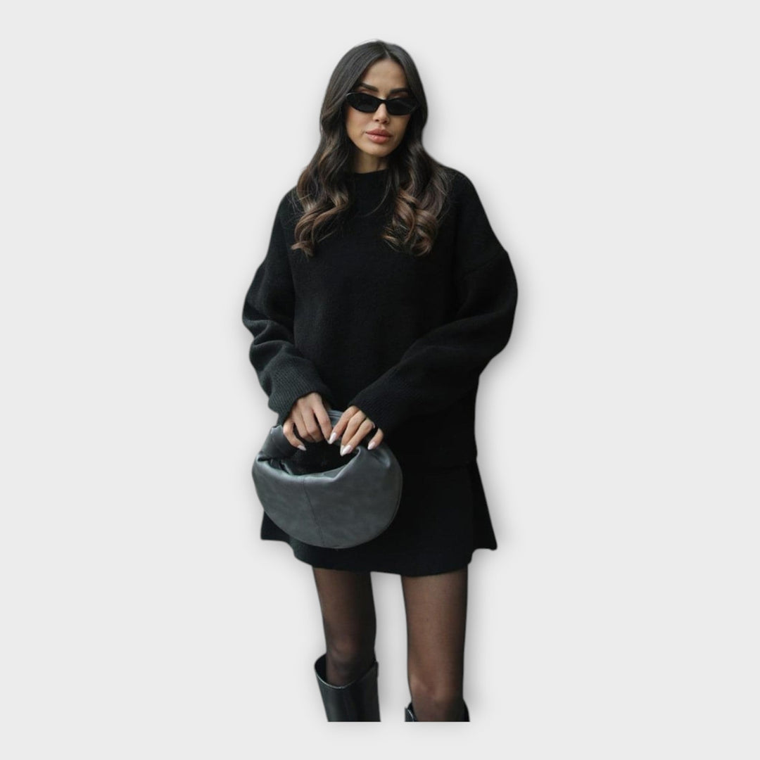 Conjunto de Blusa de Malha e Saia com Linha Moderna