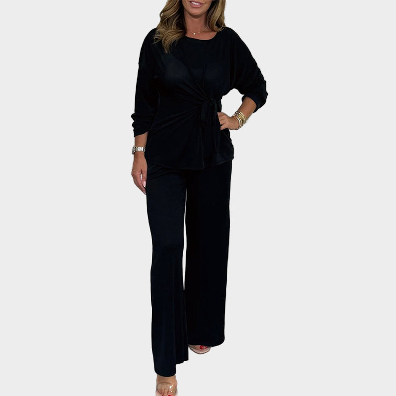 Conjunto Feminino Macio de 2 Peças com Mangas Longas e Corte Confortável