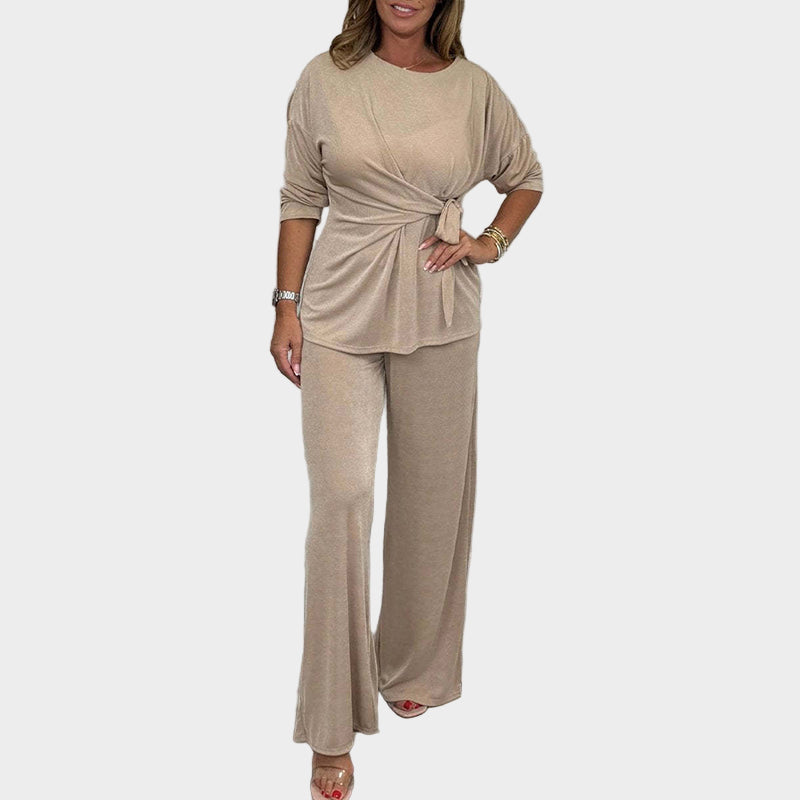 Conjunto Feminino Macio de 2 Peças com Mangas Longas e Corte Confortável