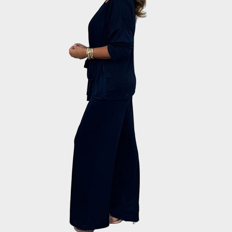 Conjunto Feminino Macio de 2 Peças com Mangas Longas e Corte Confortável