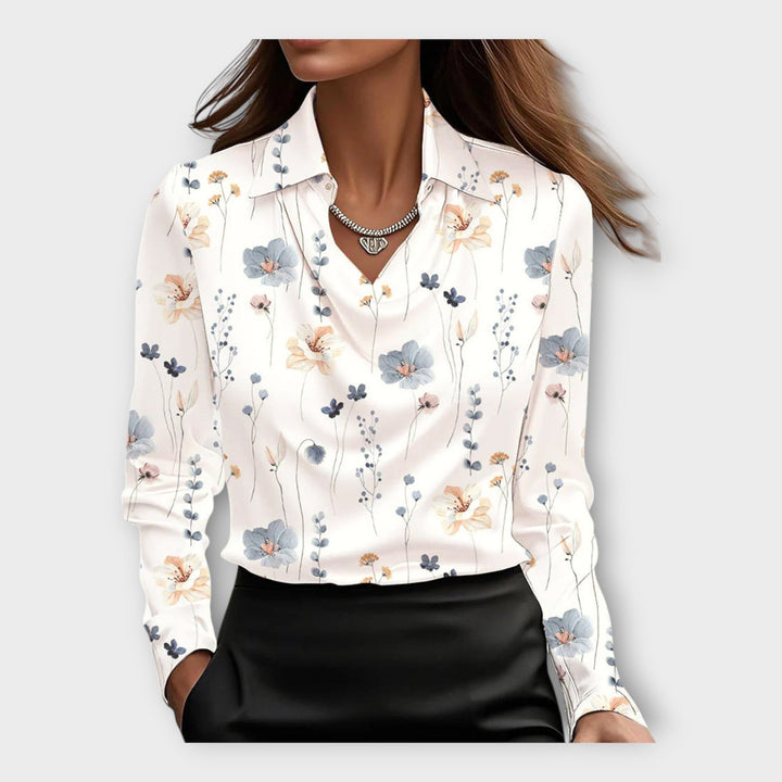 Blusa de Cetim com Decote Drapé e Gola