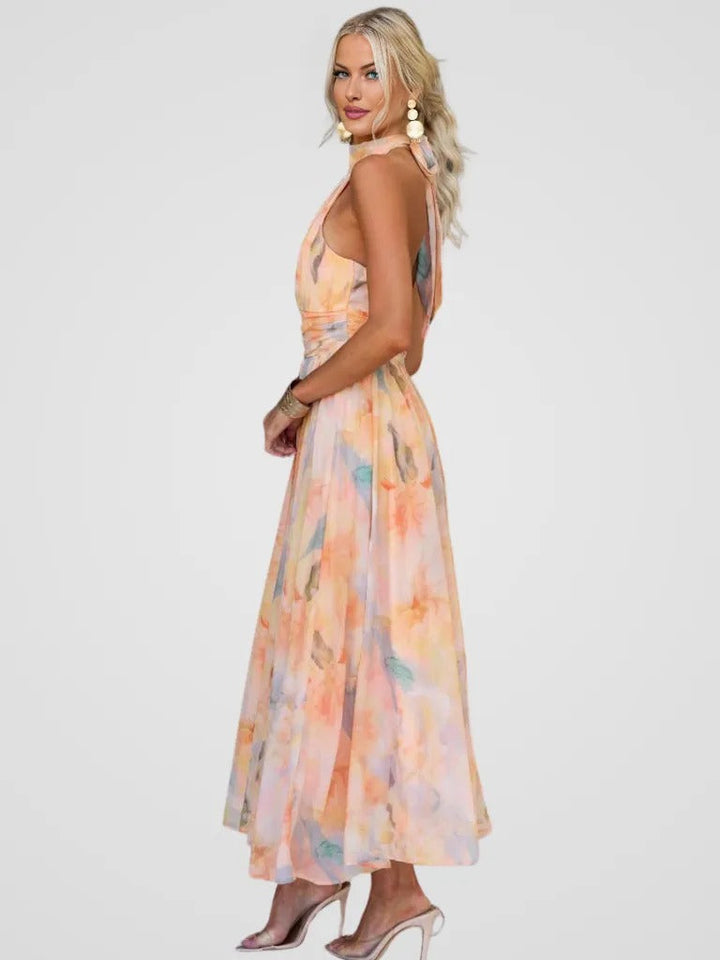 Vestido midi com padrão floral