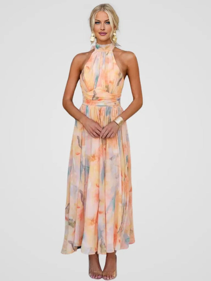 Vestido midi com padrão floral